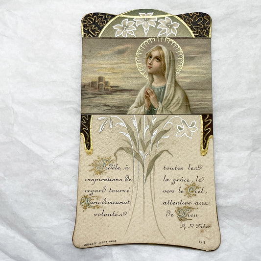 1900s - Antique French Religious Card - Virgin Mary Art - Gold Embellishments - Devotional Prayer Holy Card