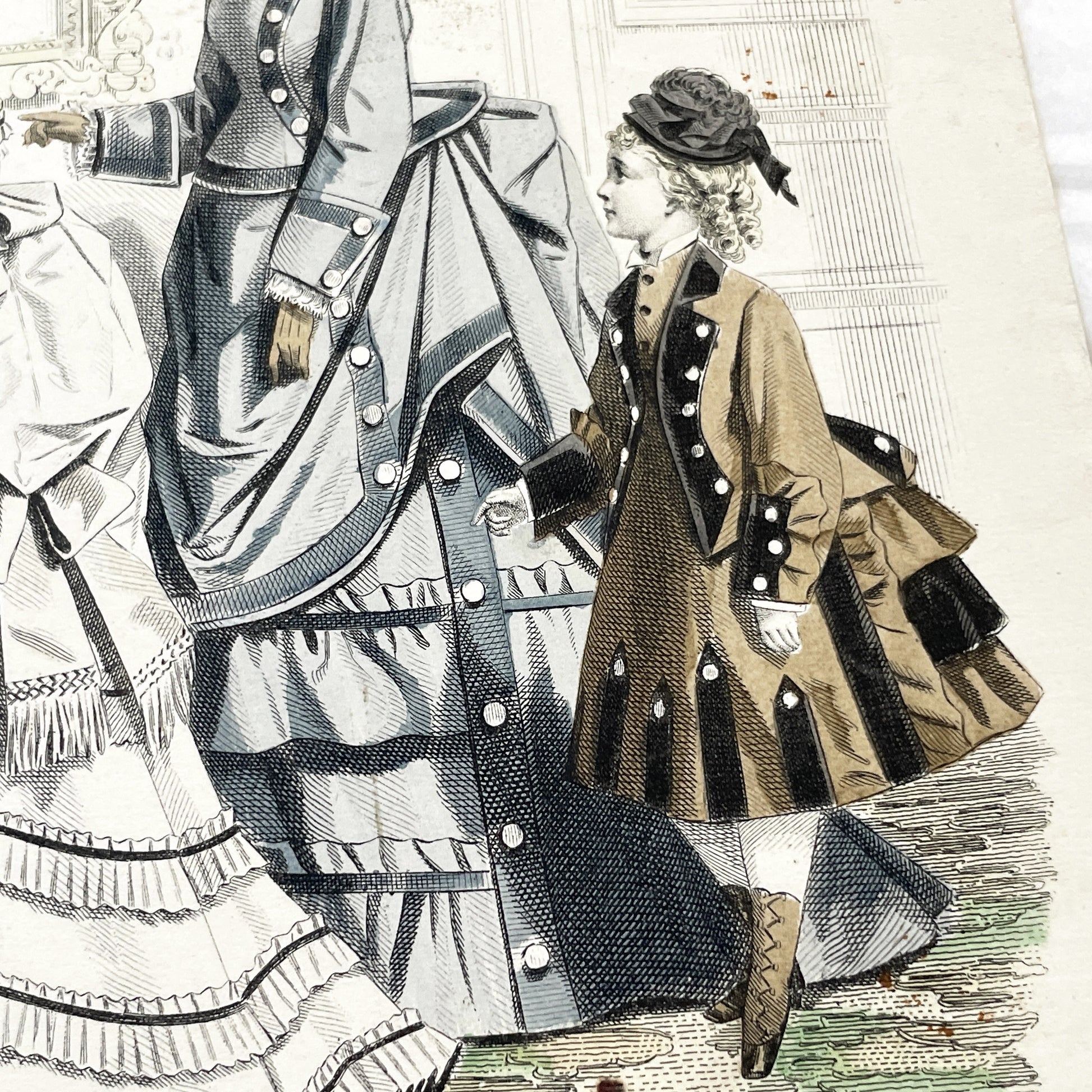 1870s - Exquisite April 1874 Parisian Fashion Plate - Journal des Demoiselles - Hand-Colored Antique Print of Elegant French Modiste Styles