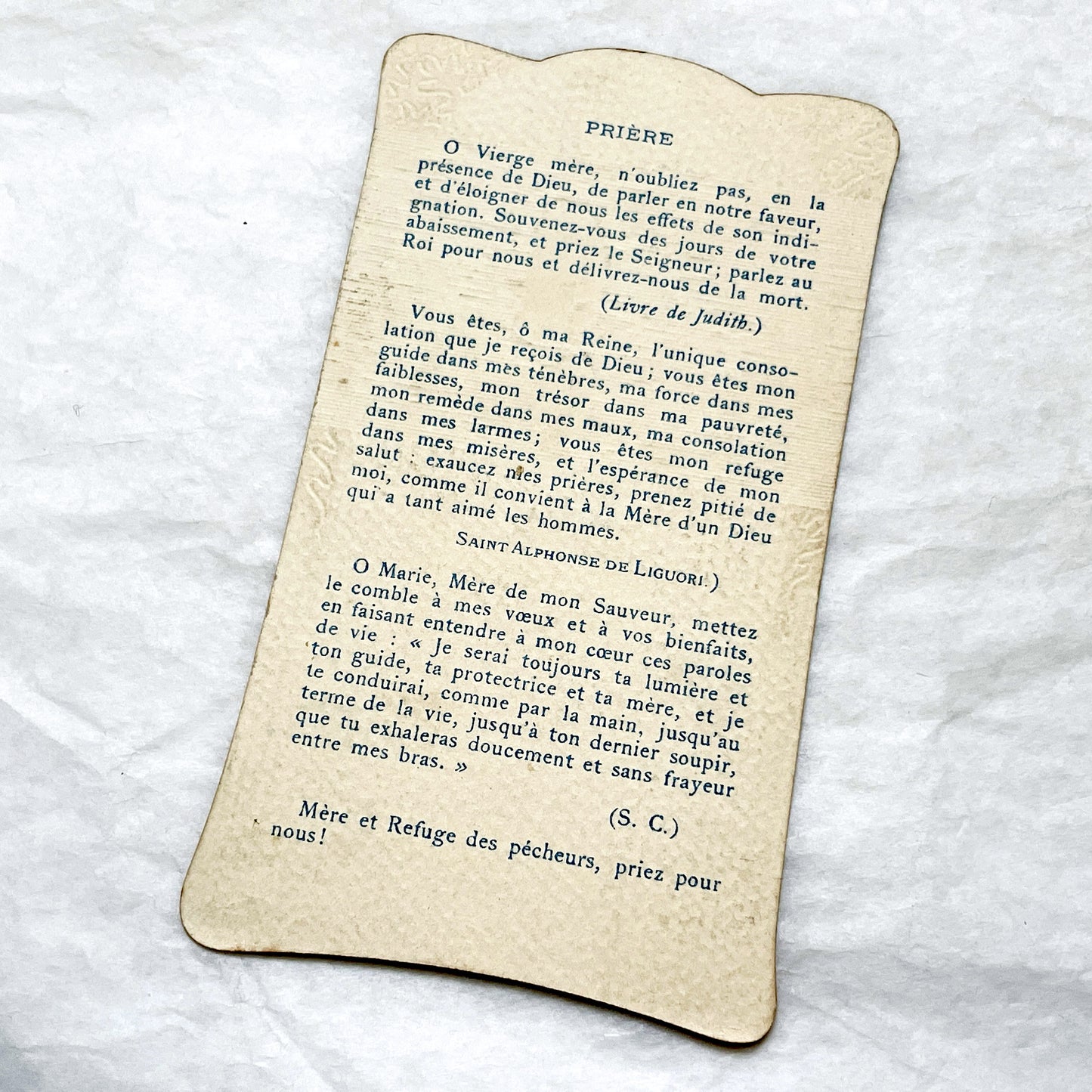 1900s - Antique French Religious Card - Virgin Mary Art - Gold Embellishments - Devotional Prayer Holy Card