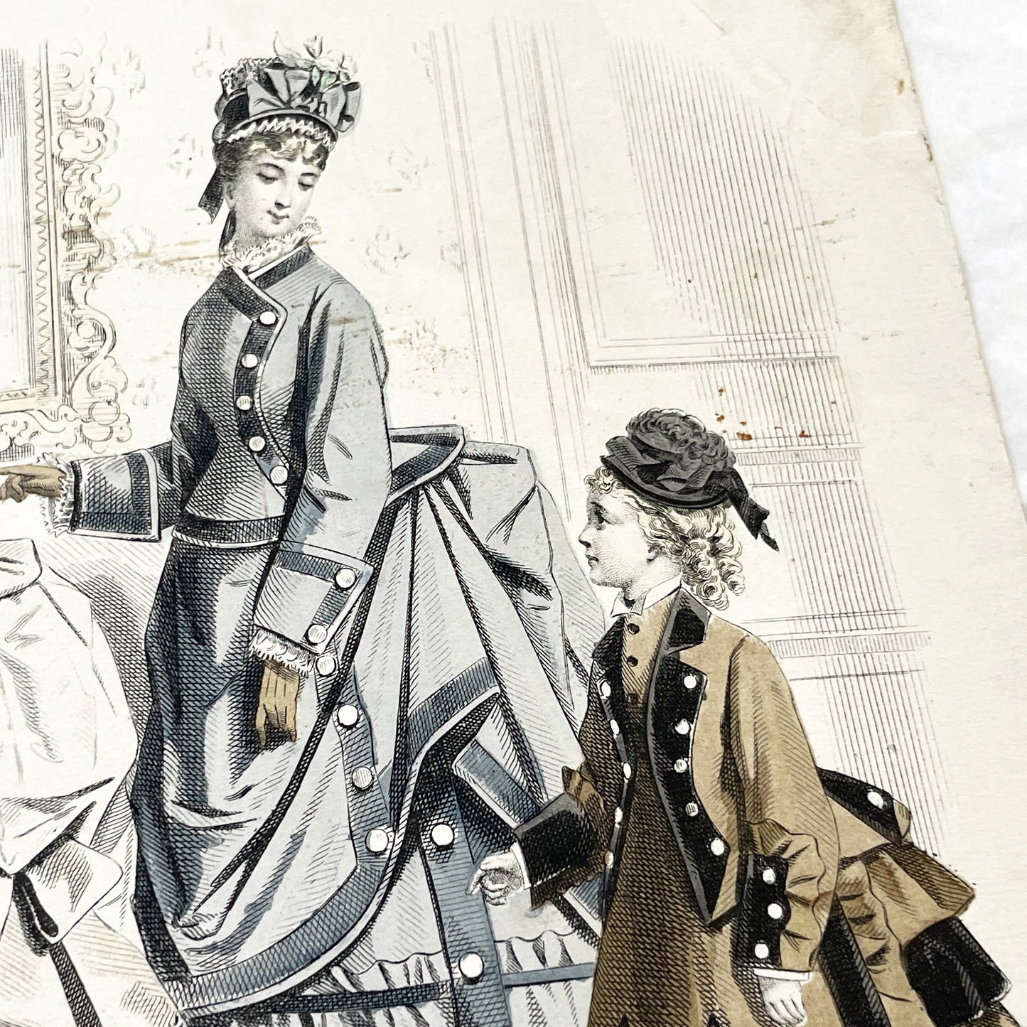 1870s - Exquisite April 1874 Parisian Fashion Plate - Journal des Demoiselles - Hand-Colored Antique Print of Elegant French Modiste Styles