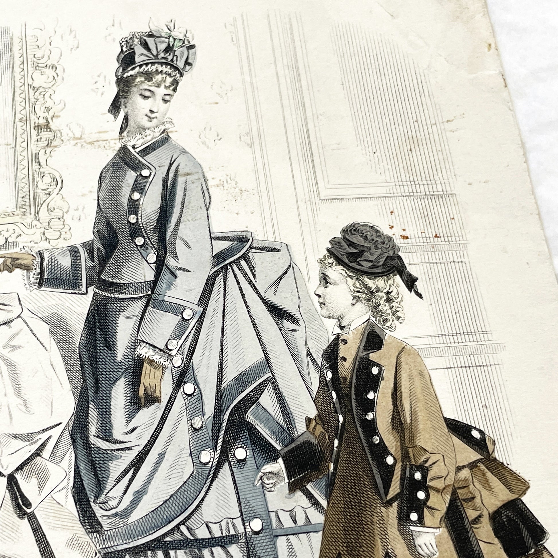 1870s - Exquisite April 1874 Parisian Fashion Plate - Journal des Demoiselles - Hand-Colored Antique Print of Elegant French Modiste Styles