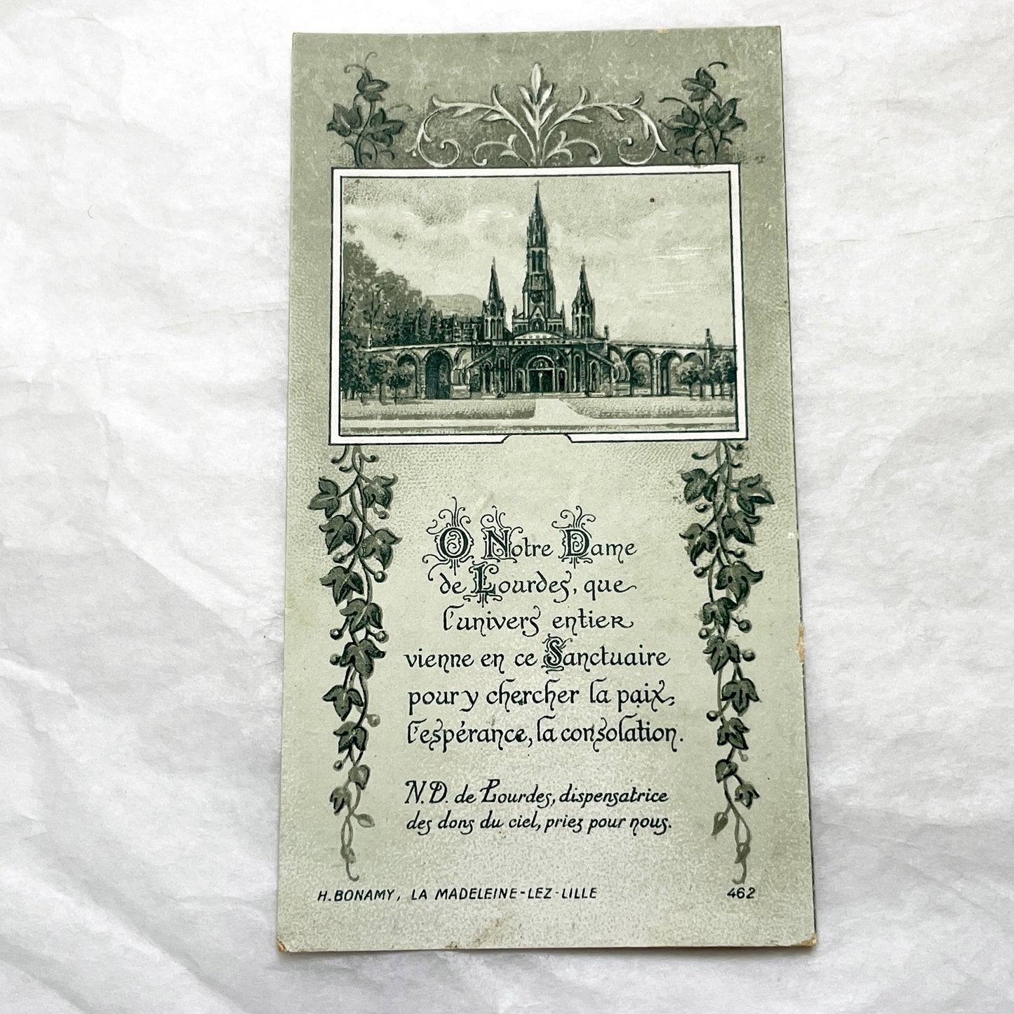 1900s - Vintage French Religious Card - Our Lady of Lourdes Shrine - Catholic Prayer Holy Image - Collectible Memento