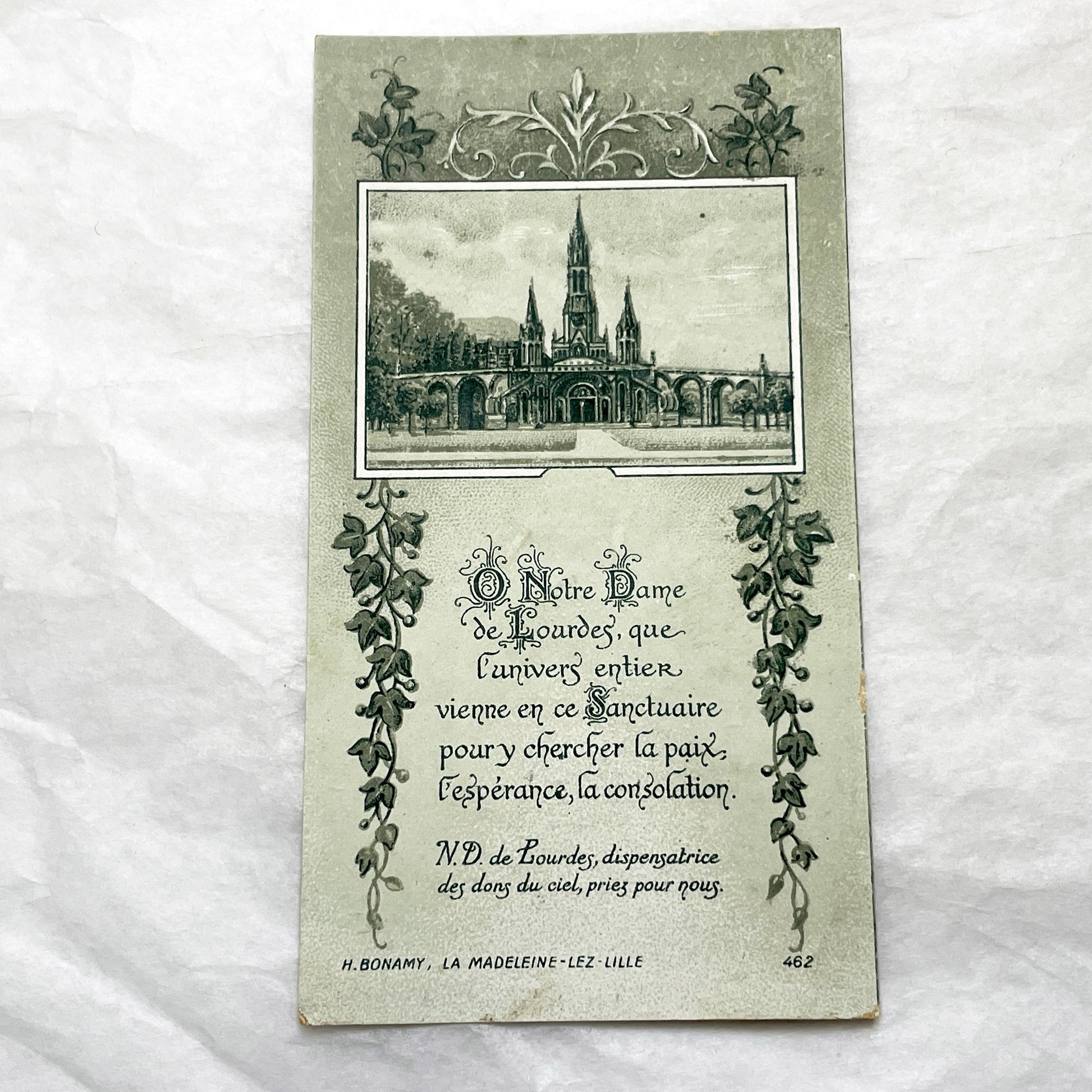 1900s - Vintage French Religious Card - Our Lady of Lourdes Shrine - Catholic Prayer Holy Image - Collectible Memento