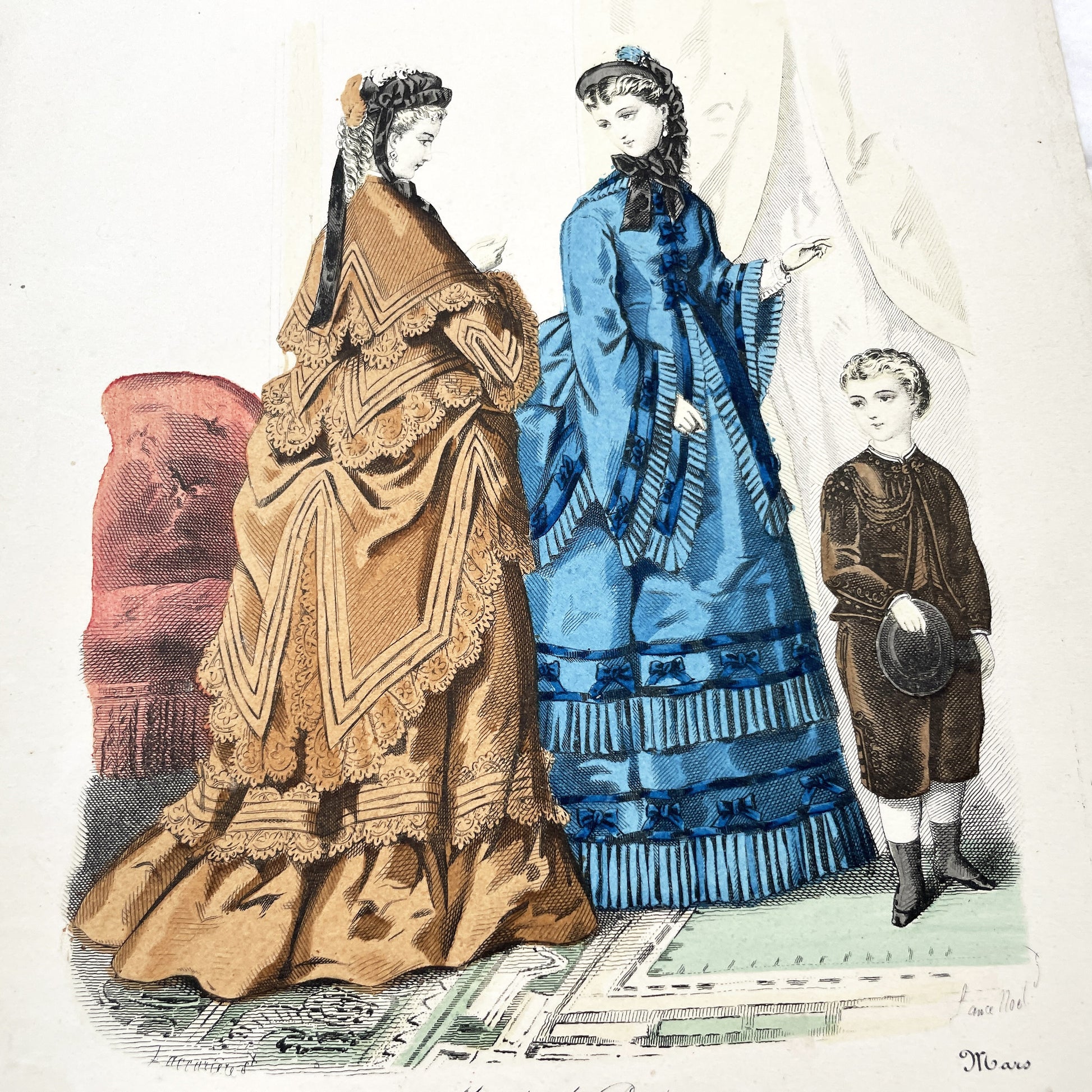 1880s - Original Hand-Colored French Fashion Plate - Journal des Demoiselles Magazine Illustration - Parisian Couture - Antique Art Print