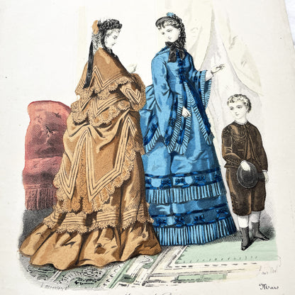 1880s - Original Hand-Colored French Fashion Plate - Journal des Demoiselles Magazine Illustration - Parisian Couture - Antique Art Print
