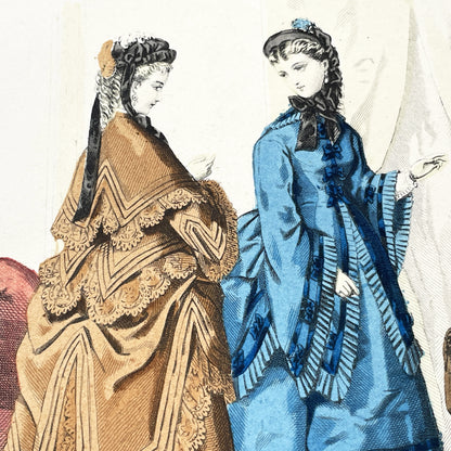 1880s - Original Hand-Colored French Fashion Plate - Journal des Demoiselles Magazine Illustration - Parisian Couture - Antique Art Print