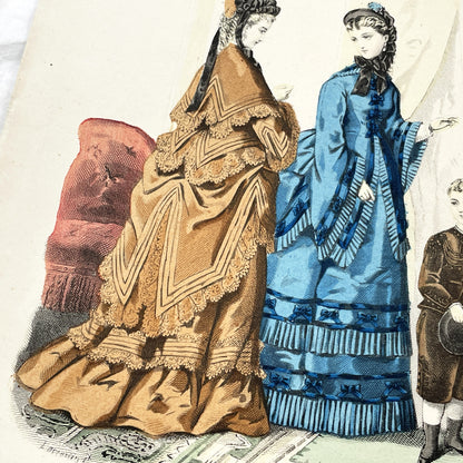 1880s - Original Hand-Colored French Fashion Plate - Journal des Demoiselles Magazine Illustration - Parisian Couture - Antique Art Print