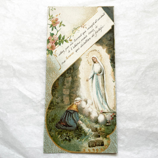 Late 19th - Religious Card with Apparition of Mary and a Kneeling Figure - Vintage French Devotional Art - Immaculate Conception Print