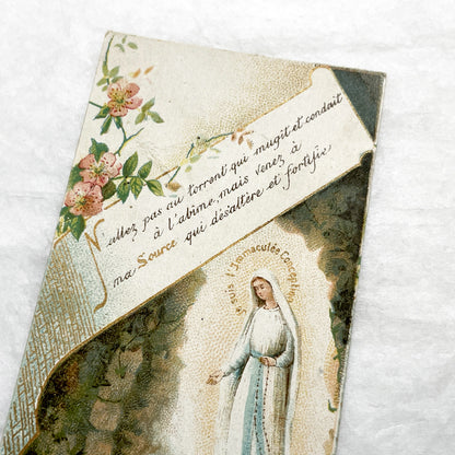Late 19th - Religious Card with Apparition of Mary and a Kneeling Figure - Vintage French Devotional Art - Immaculate Conception Print