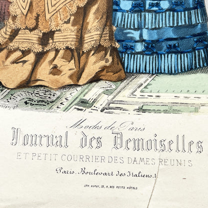 1880s - Original Hand-Colored French Fashion Plate - Journal des Demoiselles Magazine Illustration - Parisian Couture - Antique Art Print