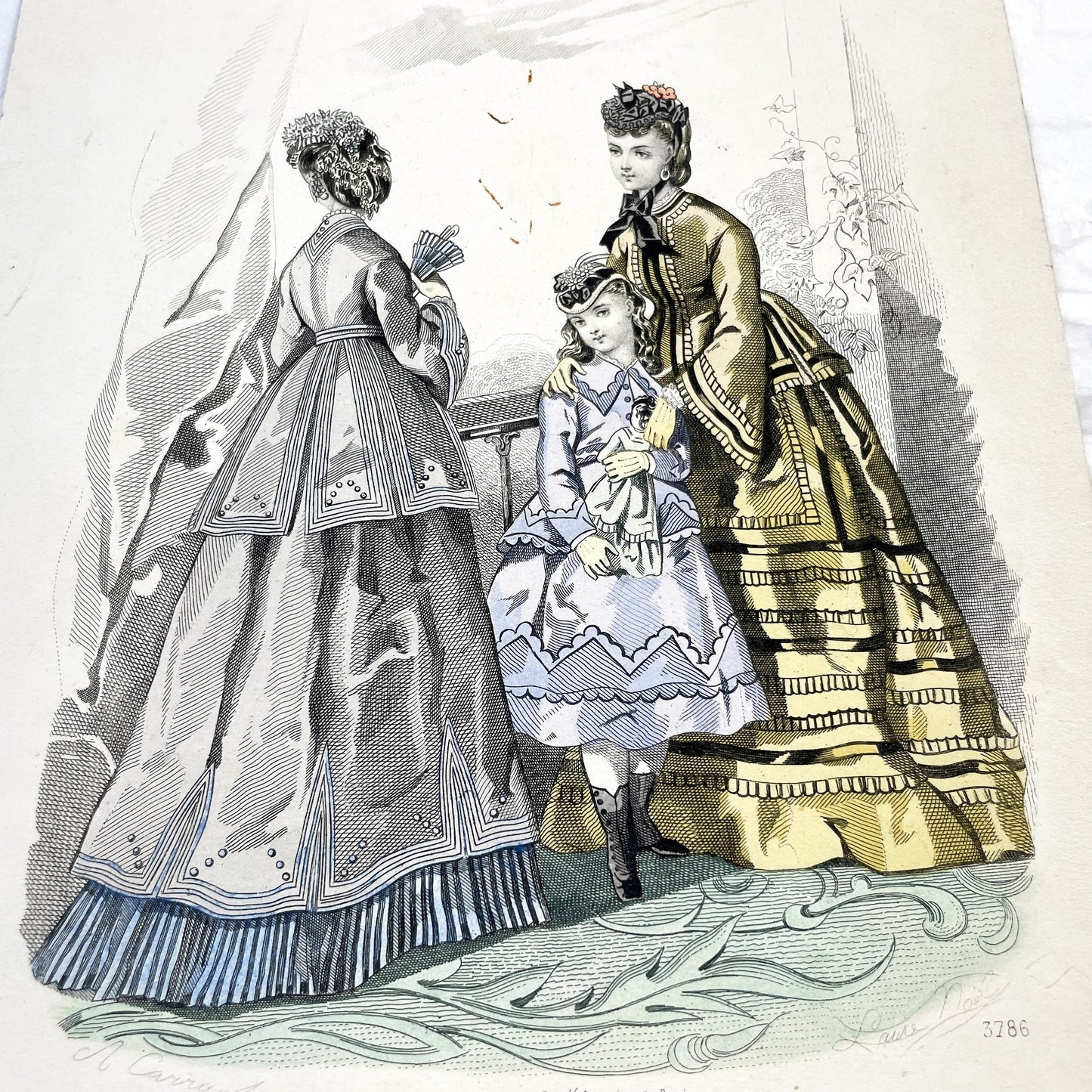 1880s - Exquisite French Fashion Plate - Journal des Demoiselles Paris - Victorian Era Couture Illustration - Hand-Colored Print
