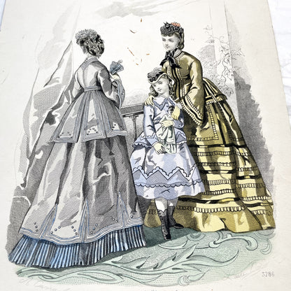 1880s - Exquisite French Fashion Plate - Journal des Demoiselles Paris - Victorian Era Couture Illustration - Hand-Colored Print