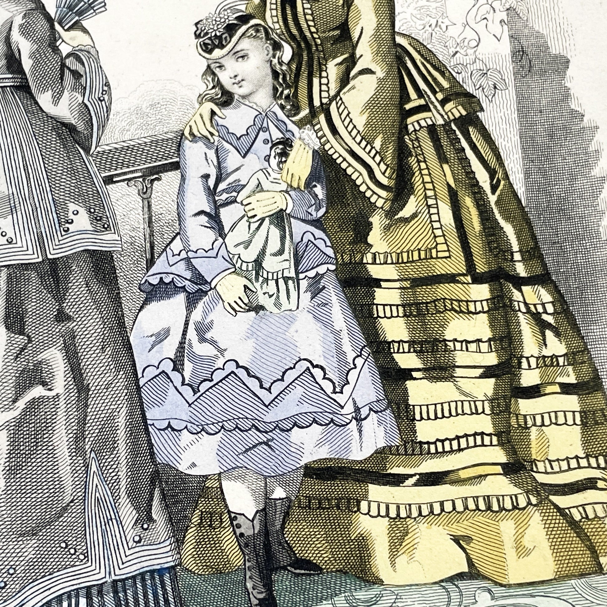 1880s - Exquisite French Fashion Plate - Journal des Demoiselles Paris - Victorian Era Couture Illustration - Hand-Colored Print