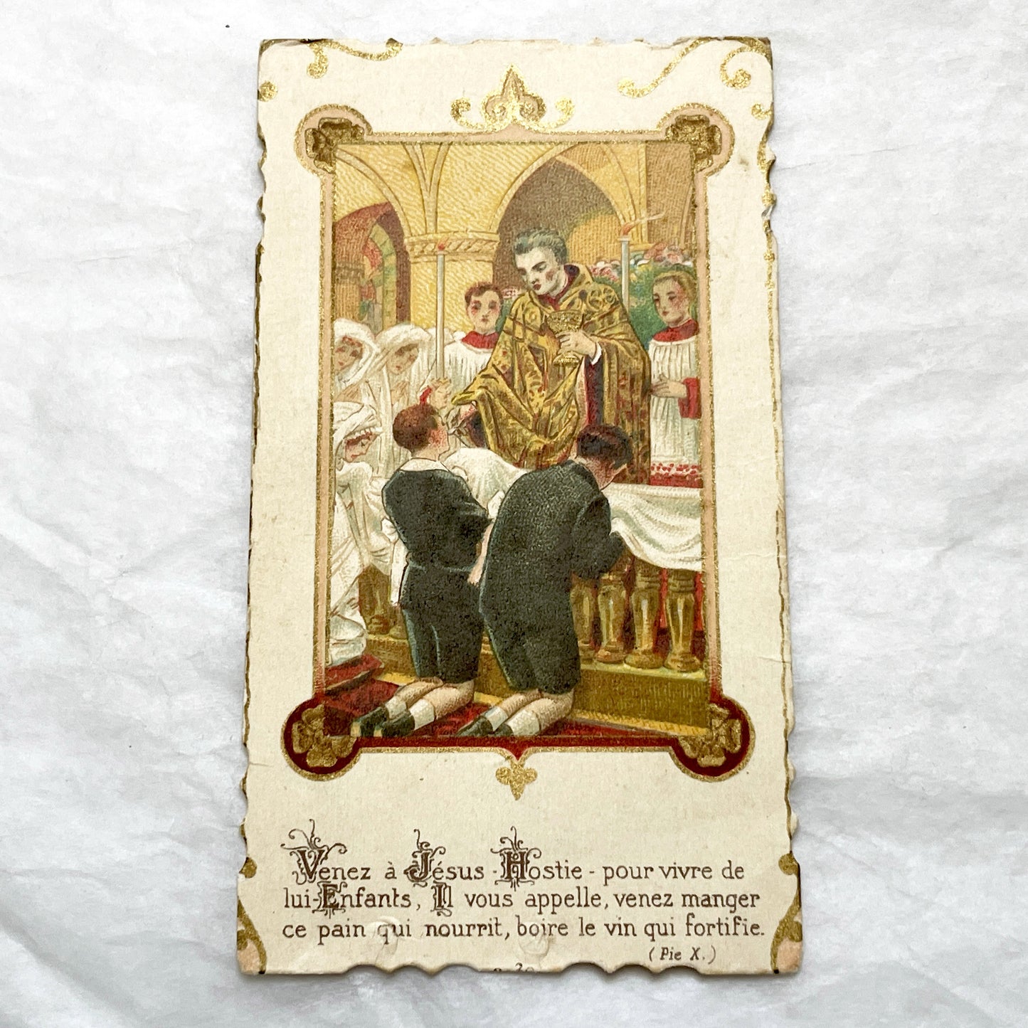 1910s - 3 Vintage Religious Cards - French Holy Communion Prayer Cards - Ornate Catholic Art - Ephemera for Junk Journals and Scrapbooking
