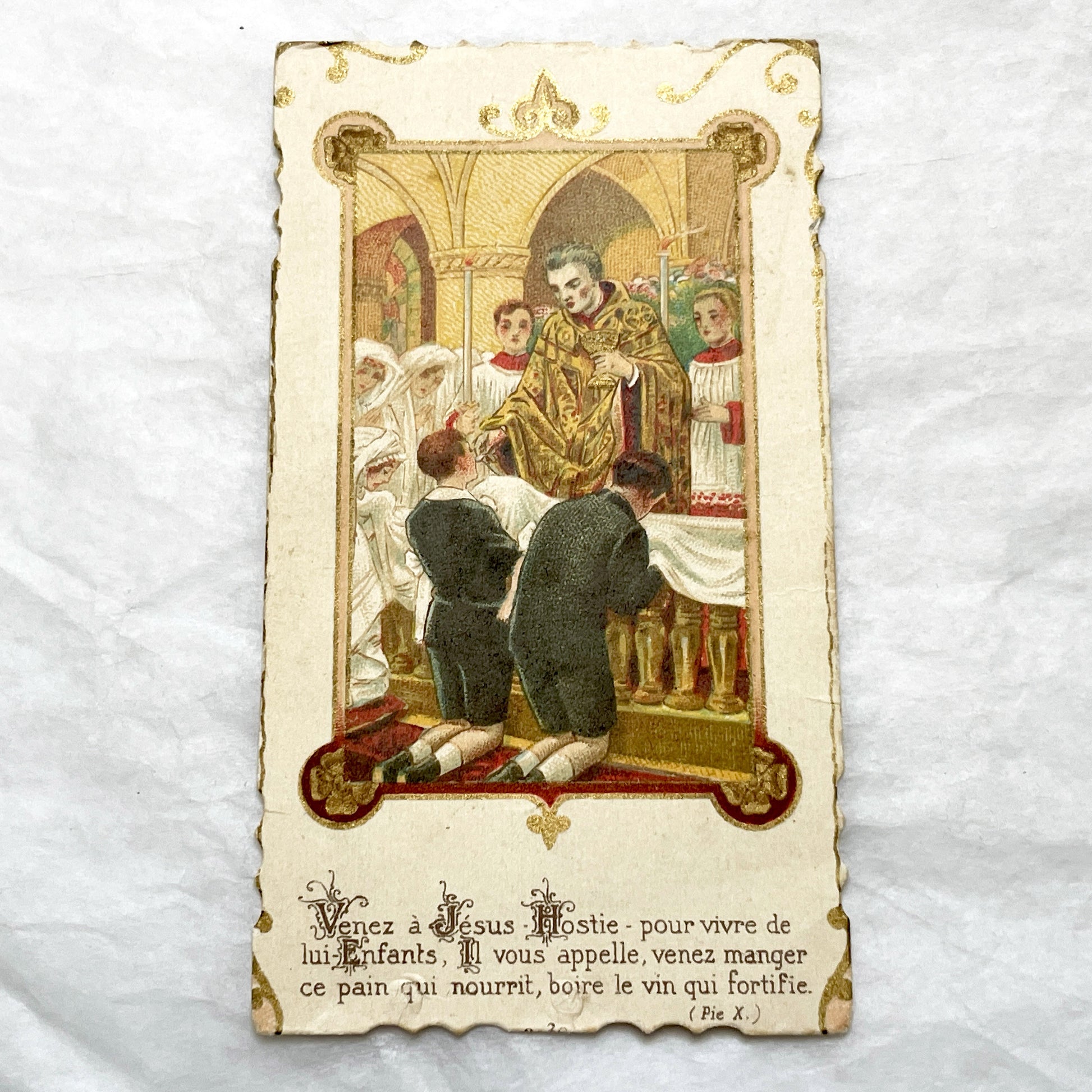 1910s - 3 Vintage Religious Cards - French Holy Communion Prayer Cards - Ornate Catholic Art - Ephemera for Junk Journals and Scrapbooking