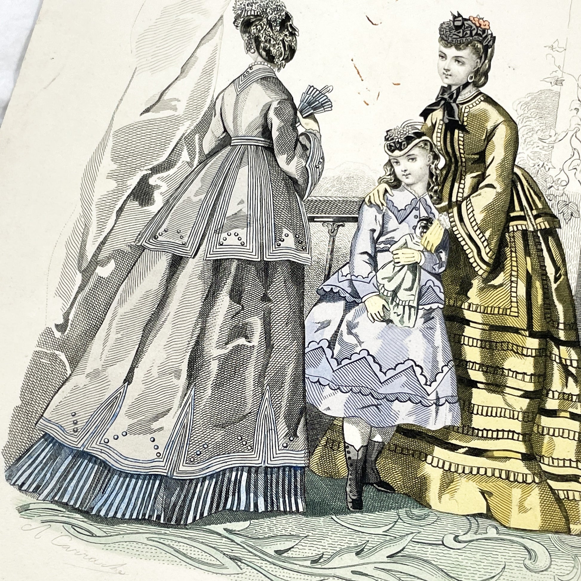 1880s - Exquisite French Fashion Plate - Journal des Demoiselles Paris - Victorian Era Couture Illustration - Hand-Colored Print