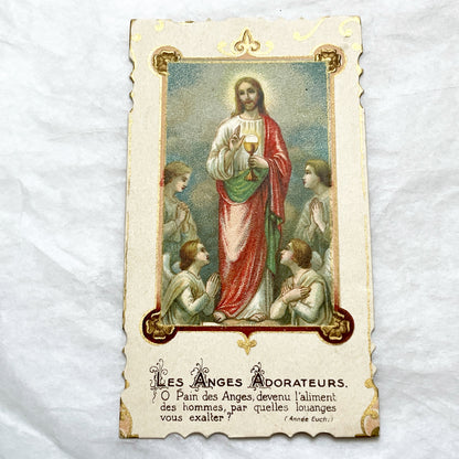 1910s - 3 Vintage Religious Cards - French Holy Communion Prayer Cards - Ornate Catholic Art - Ephemera for Junk Journals and Scrapbooking