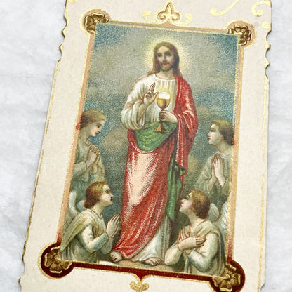 1910s - 3 Vintage Religious Cards - French Holy Communion Prayer Cards - Ornate Catholic Art - Ephemera for Junk Journals and Scrapbooking