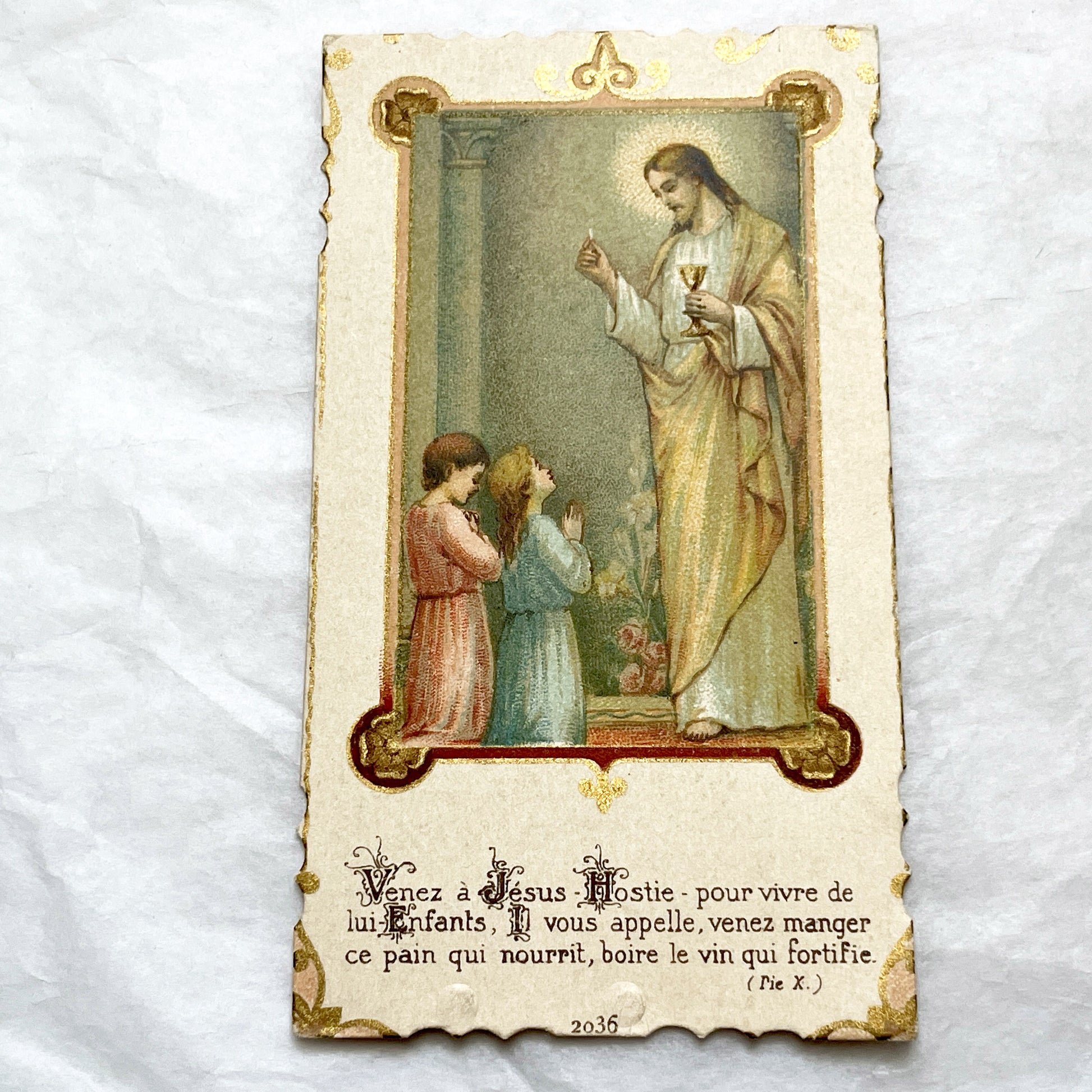 1910s - 3 Vintage Religious Cards - French Holy Communion Prayer Cards - Ornate Catholic Art - Ephemera for Junk Journals and Scrapbooking