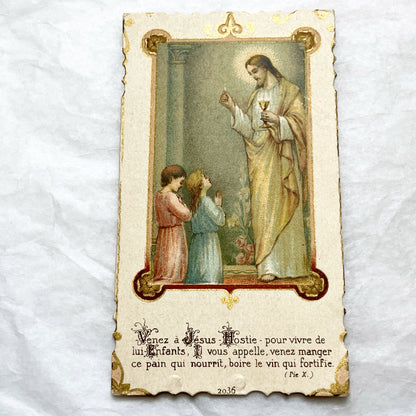 1910s - 3 Vintage Religious Cards - French Holy Communion Prayer Cards - Ornate Catholic Art - Ephemera for Junk Journals and Scrapbooking