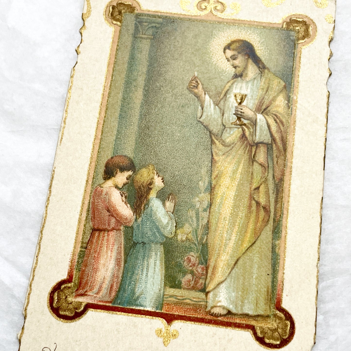 1910s - 3 Vintage Religious Cards - French Holy Communion Prayer Cards - Ornate Catholic Art - Ephemera for Junk Journals and Scrapbooking