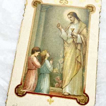 1910s - 3 Vintage Religious Cards - French Holy Communion Prayer Cards - Ornate Catholic Art - Ephemera for Junk Journals and Scrapbooking
