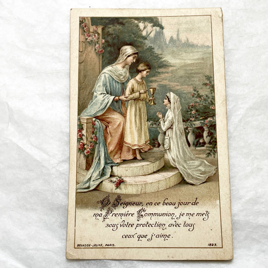 1920s - 3 Antique French Religious Holy Cards - First Communion - Sacred Art - Vintage Catholic Prayer Devotional Souvenirs