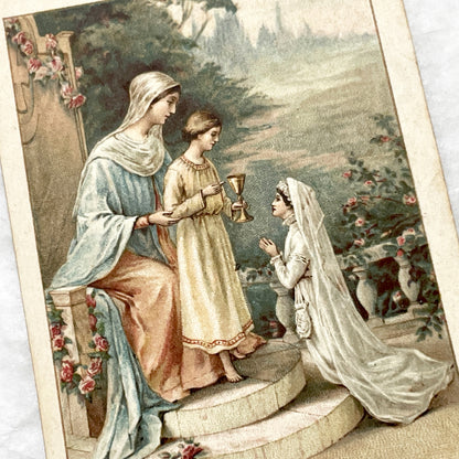 1920s - 3 Antique French Religious Holy Cards - First Communion - Sacred Art - Vintage Catholic Prayer Devotional Souvenirs