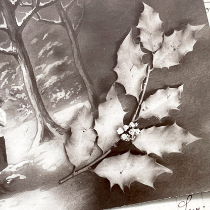 1910s - Antique French Postcard - Winter Scene - New Year Greetings - Sepia Tone Art - Vintage Ephemera Collectible
