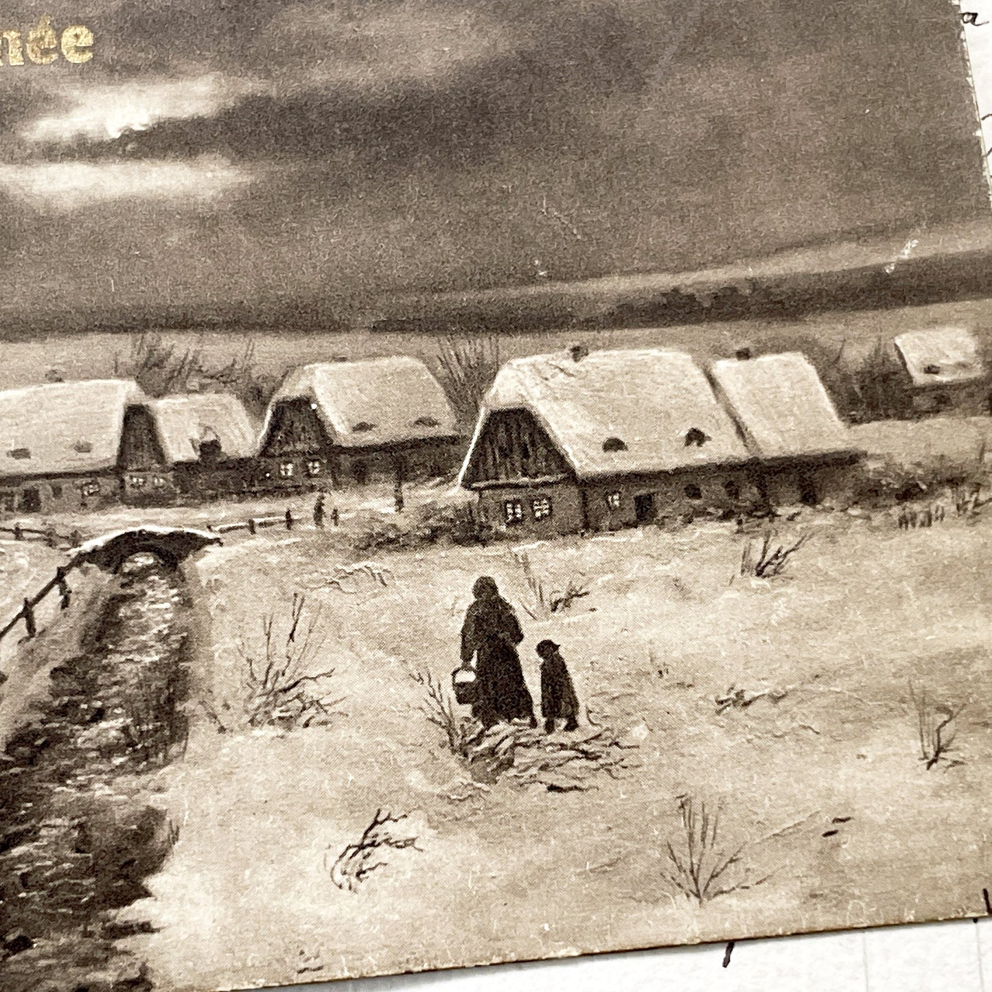 1910s - Antique French Postcards - Winter Village Scenes - New Year Greetings - Sepia Tone Art - Vintage Ephemera Collectible