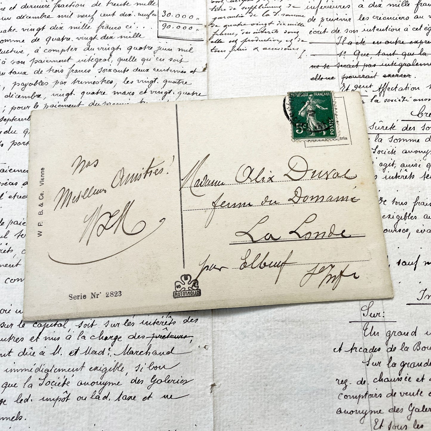 1910s - Antique French Postcard - Winter Village Scene - Christmas Greetings - Sepia Tone Art - Vintage Ephemera Collectible