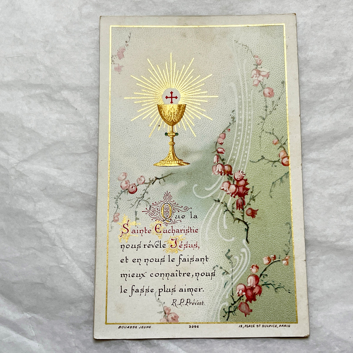 1900s - Antique First Communion Card - Religious Ephemera - Gold Chalice - Vintage Catholic Sacrament Souvenir - Collectible Holy Card
