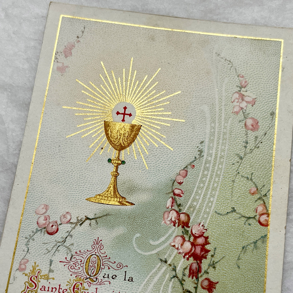 1900s - Antique First Communion Card - Religious Ephemera - Gold Chalice - Vintage Catholic Sacrament Souvenir - Collectible Holy Card