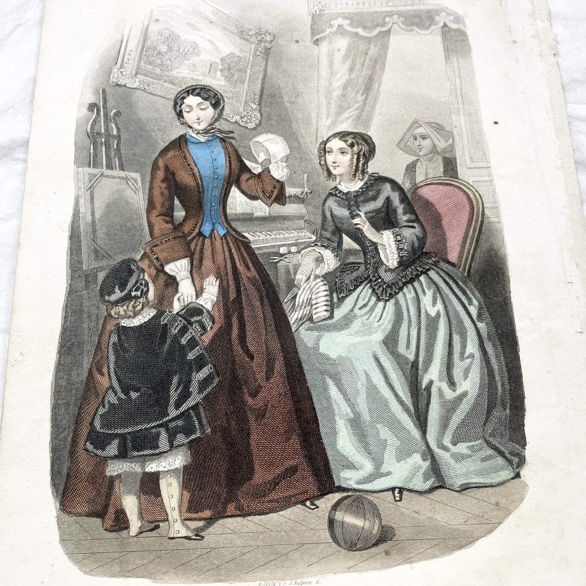 1850s - Exquisite French Fashion Plate - Journal des Demoiselles - Authentic 1853 Victorian Era Hand-Colored Print - Antique Lifestyle Art
