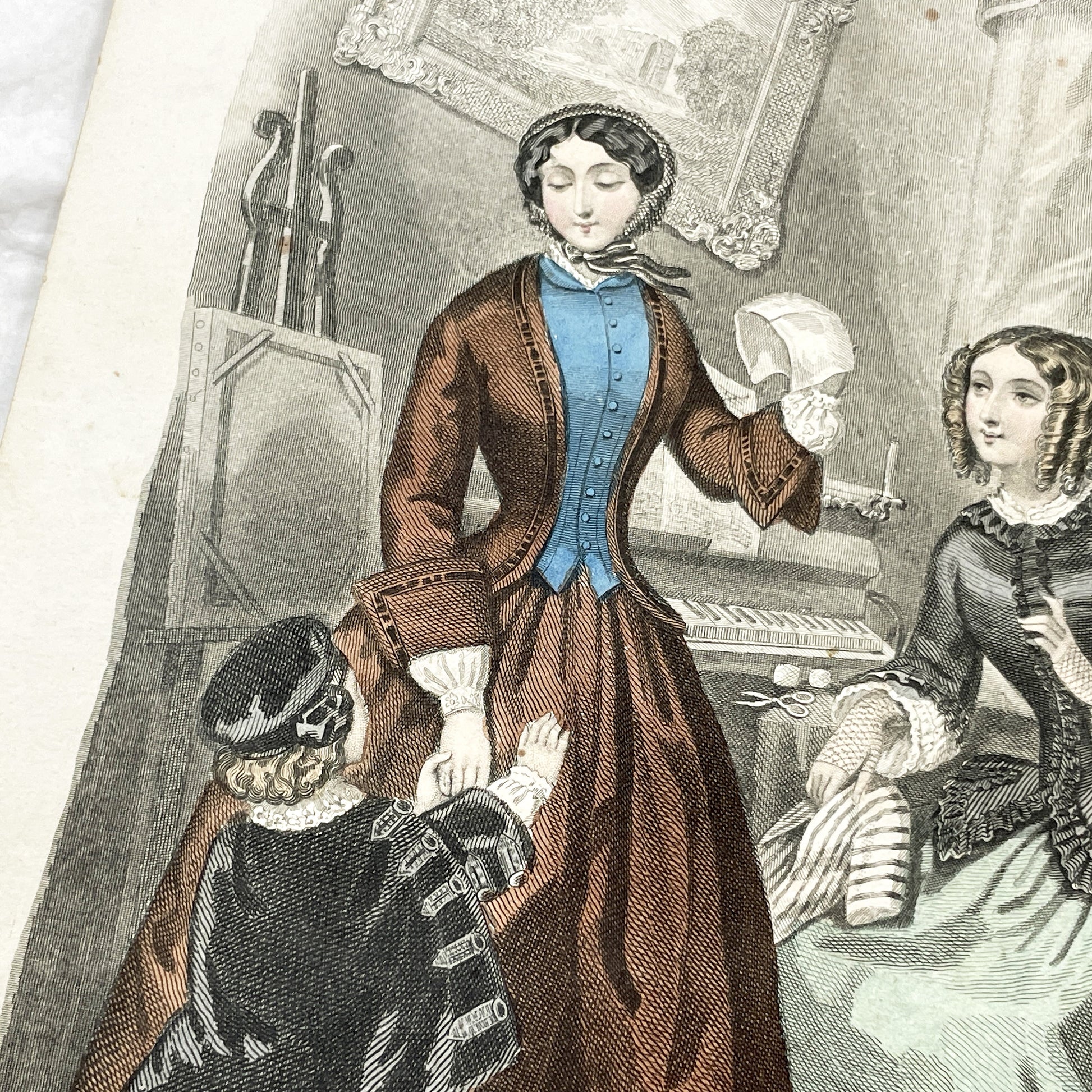 1850s - Exquisite French Fashion Plate - Journal des Demoiselles - Authentic 1853 Victorian Era Hand-Colored Print - Antique Lifestyle Art