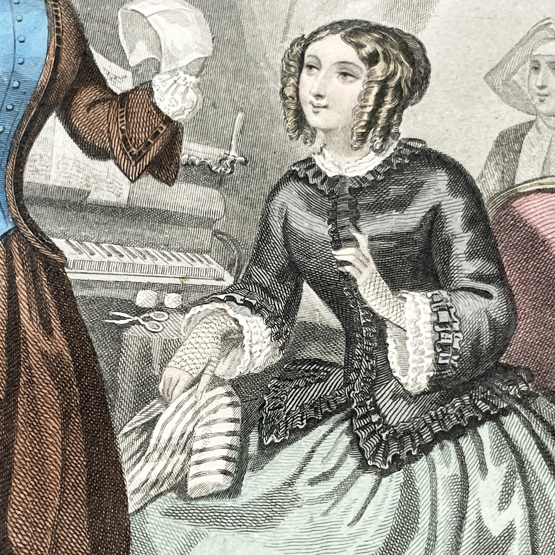 1850s - Exquisite French Fashion Plate - Journal des Demoiselles - Authentic 1853 Victorian Era Hand-Colored Print - Antique Lifestyle Art