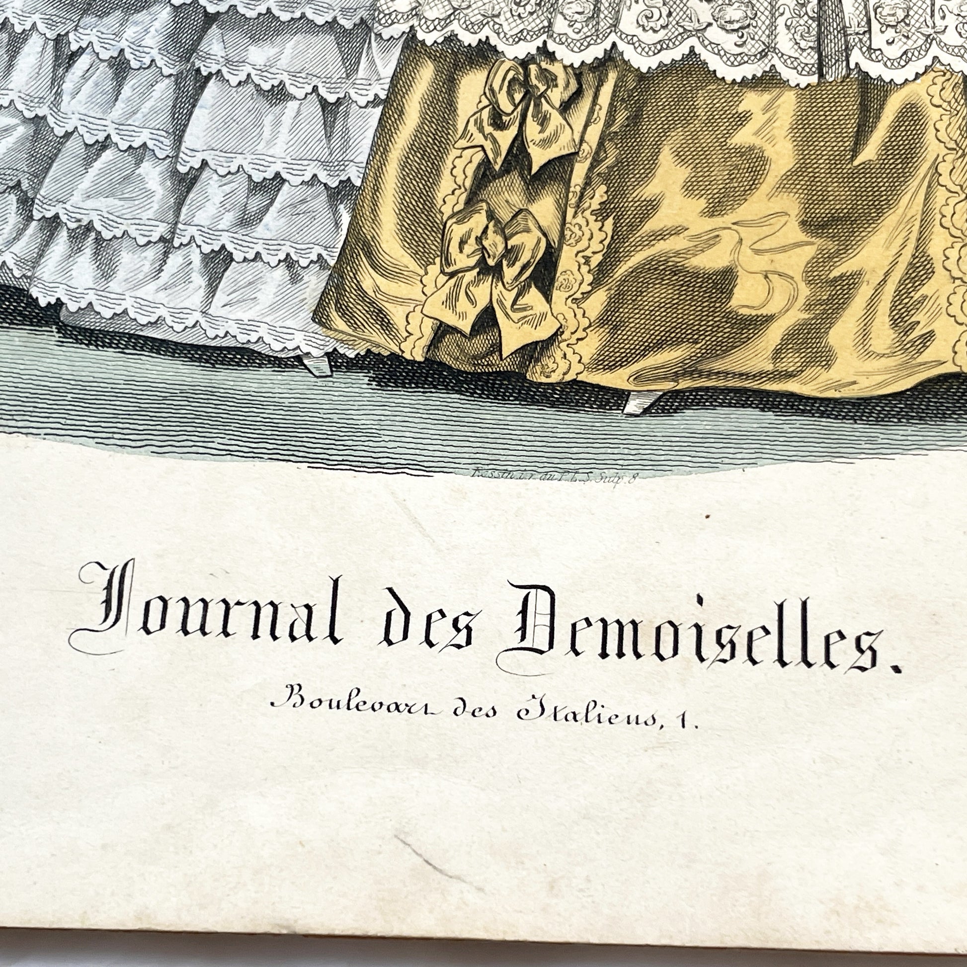 1850s - Exquisite French Fashion Print - Original Hand-Colored Engraving - 1852 Journal des Demoiselles Paris Couture Illustration