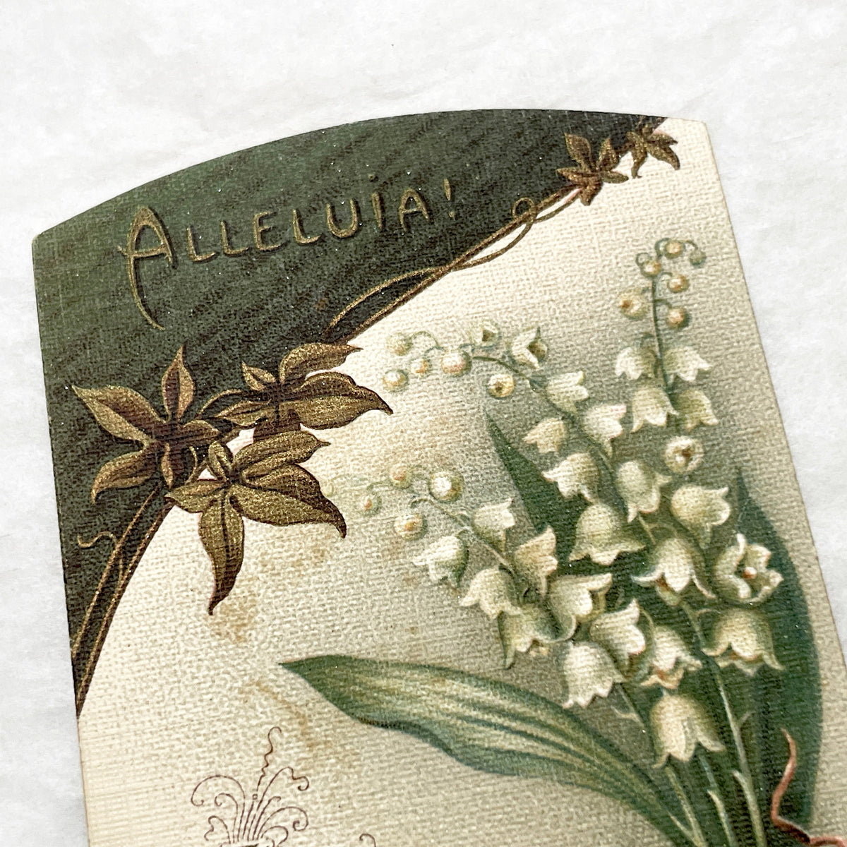 1900s - Vintage French Religious Card - Lily of the Valley Design - Alleluia Easter Prayer - Bouasse-Lebel - Devotional Art Collectible