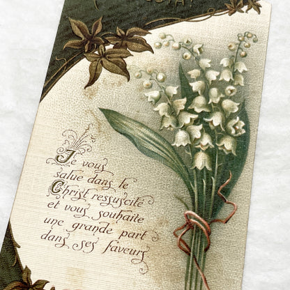 1900s - Vintage French Religious Card - Lily of the Valley Design - Alleluia Easter Prayer - Bouasse-Lebel - Devotional Art Collectible