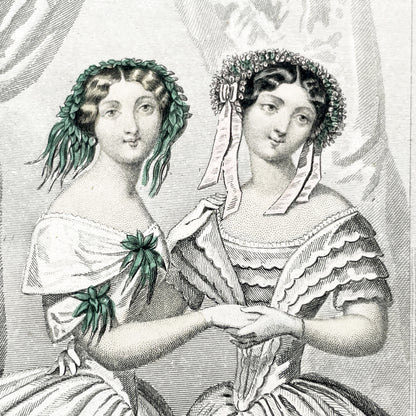 1850s - Journal des Demoiselles Fashion Plate - French Victorian Gown Engraving - Elegant Ladies - Parisian Boudoir Chic