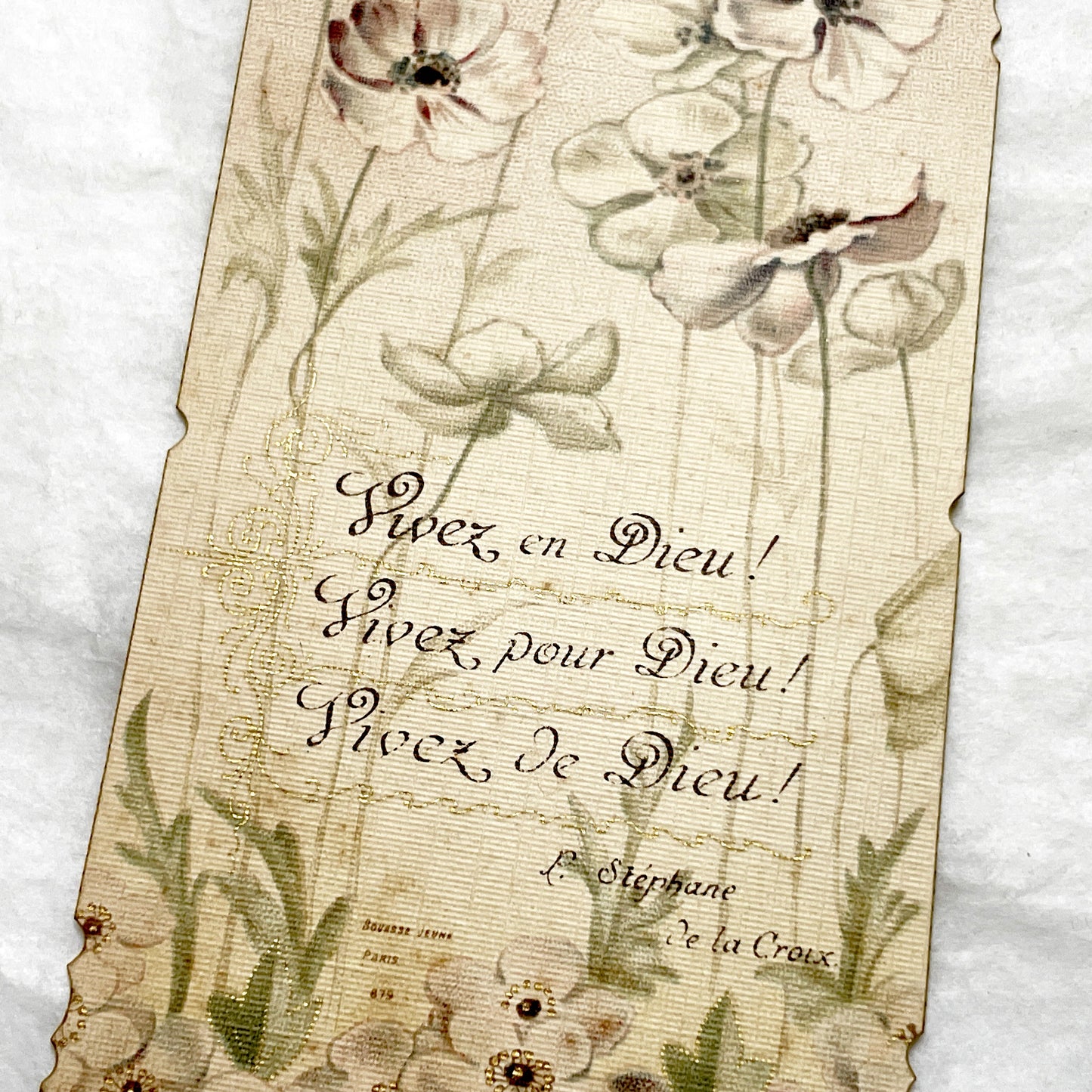 1900s - Antique Religious Prayer Card - Floral Bookmark with Gilded Accents - Devotional Art - Spiritual Keepsake - Ephemera