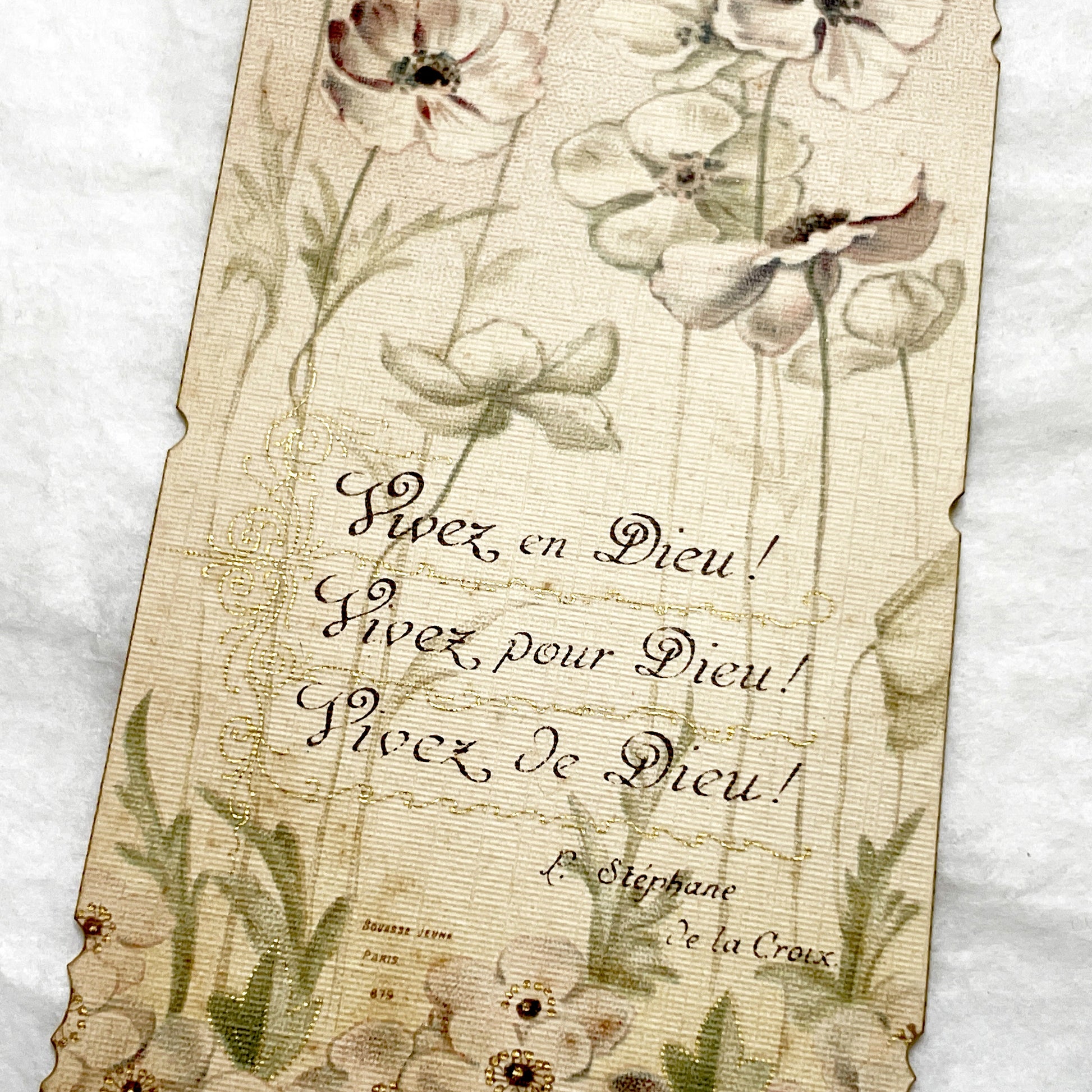 1900s - Antique Religious Prayer Card - Floral Bookmark with Gilded Accents - Devotional Art - Spiritual Keepsake - Ephemera