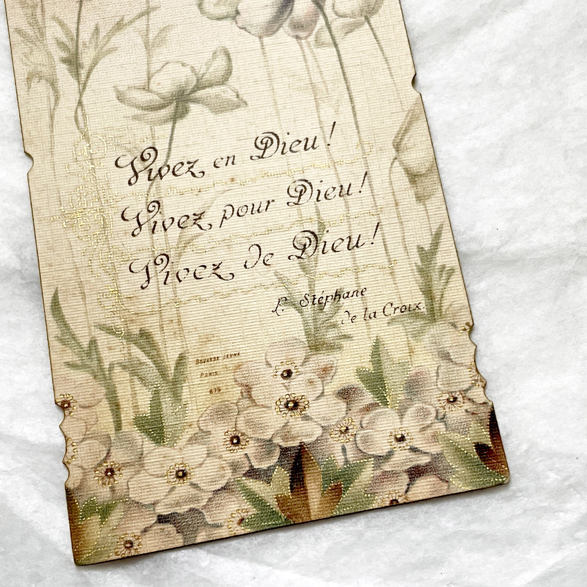 1900s - Antique Religious Prayer Card - Floral Bookmark with Gilded Accents - Devotional Art - Spiritual Keepsake - Ephemera