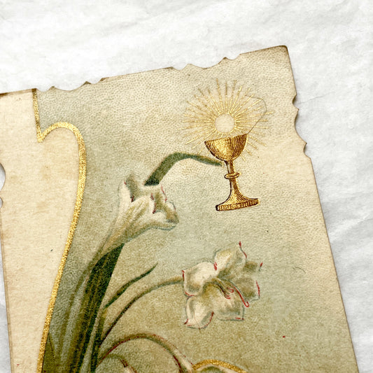 1900s - Antique French First Communion Card - Religious Ephemera - Vintage Catholic Art - Lily - Chalice - Eucharist - Poitiers