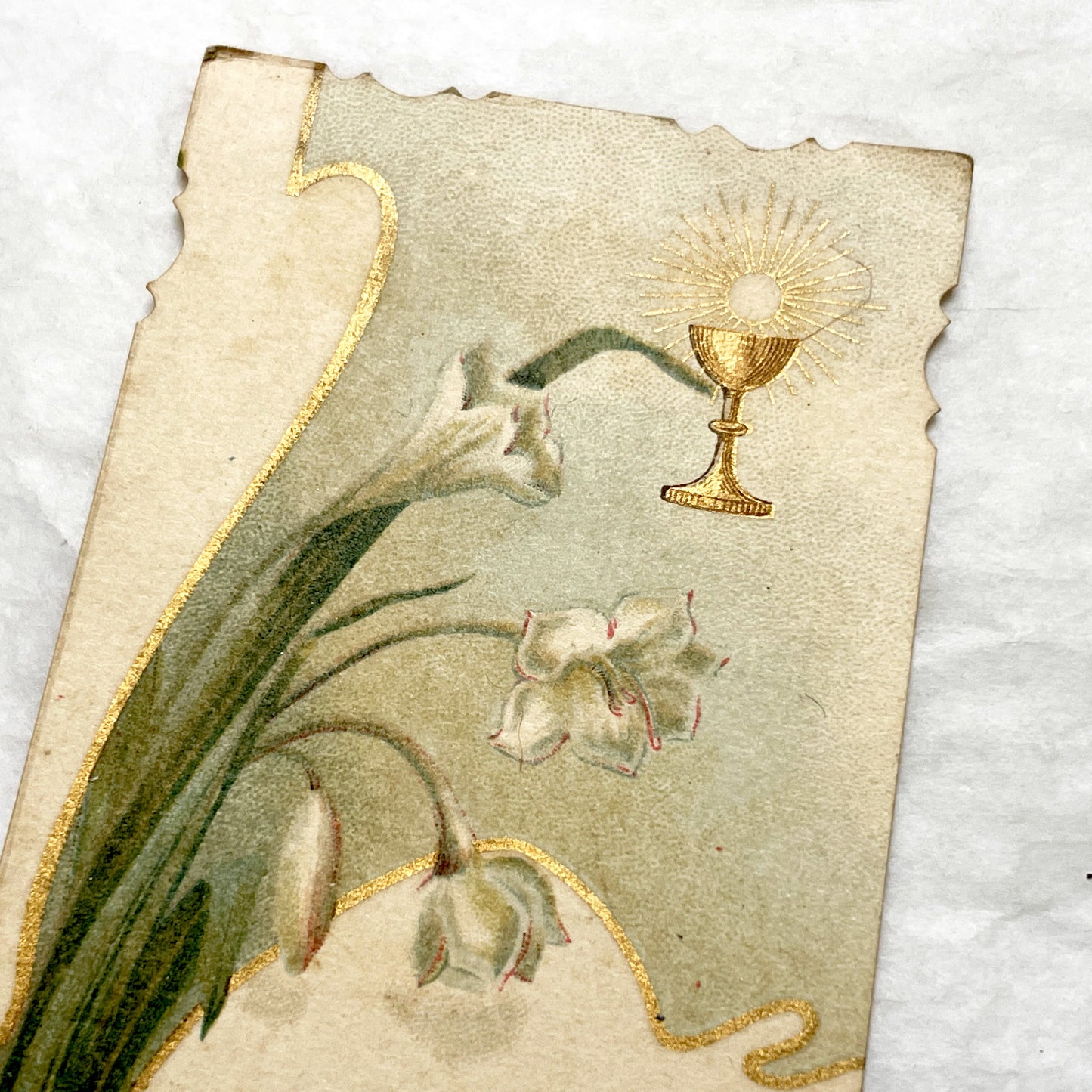 1900s - Antique French First Communion Card - Religious Ephemera - Vintage Catholic Art - Lily - Chalice - Eucharist - Poitiers