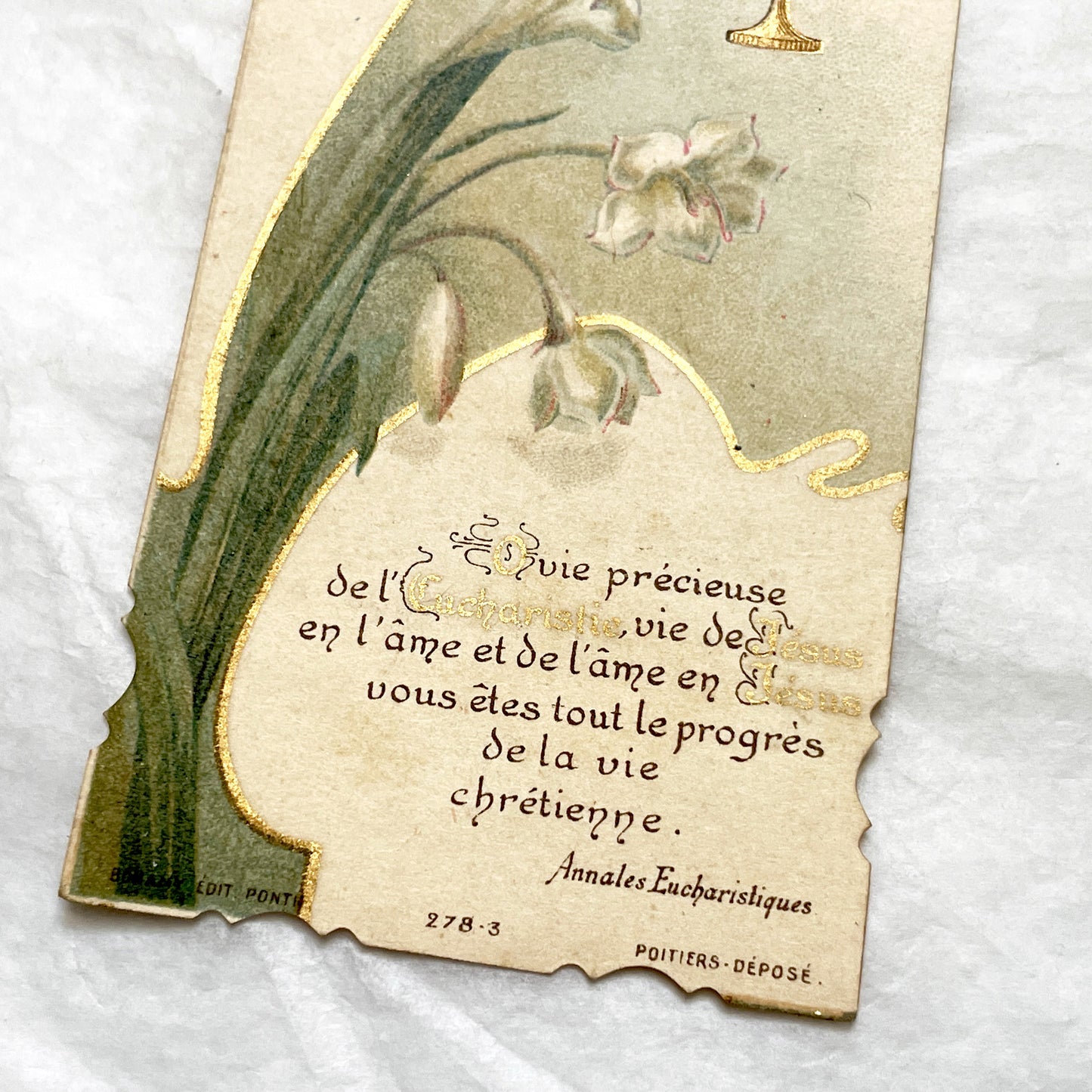 1900s - Antique French First Communion Card - Religious Ephemera - Vintage Catholic Art - Lily - Chalice - Eucharist - Poitiers