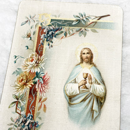 1900s - 2 Antique French Religious Cards - Jesus Eucharist and Our Lady of Lourdes - Vintage Holy Prayer Cards - Collectible Ephemera