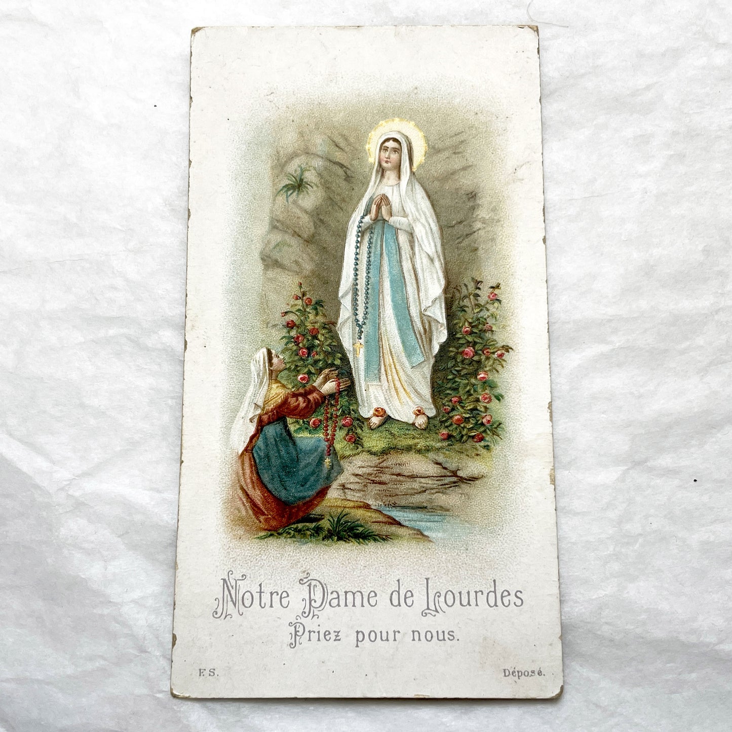 1900s - 2 Antique French Religious Cards - Jesus Eucharist and Our Lady of Lourdes - Vintage Holy Prayer Cards - Collectible Ephemera