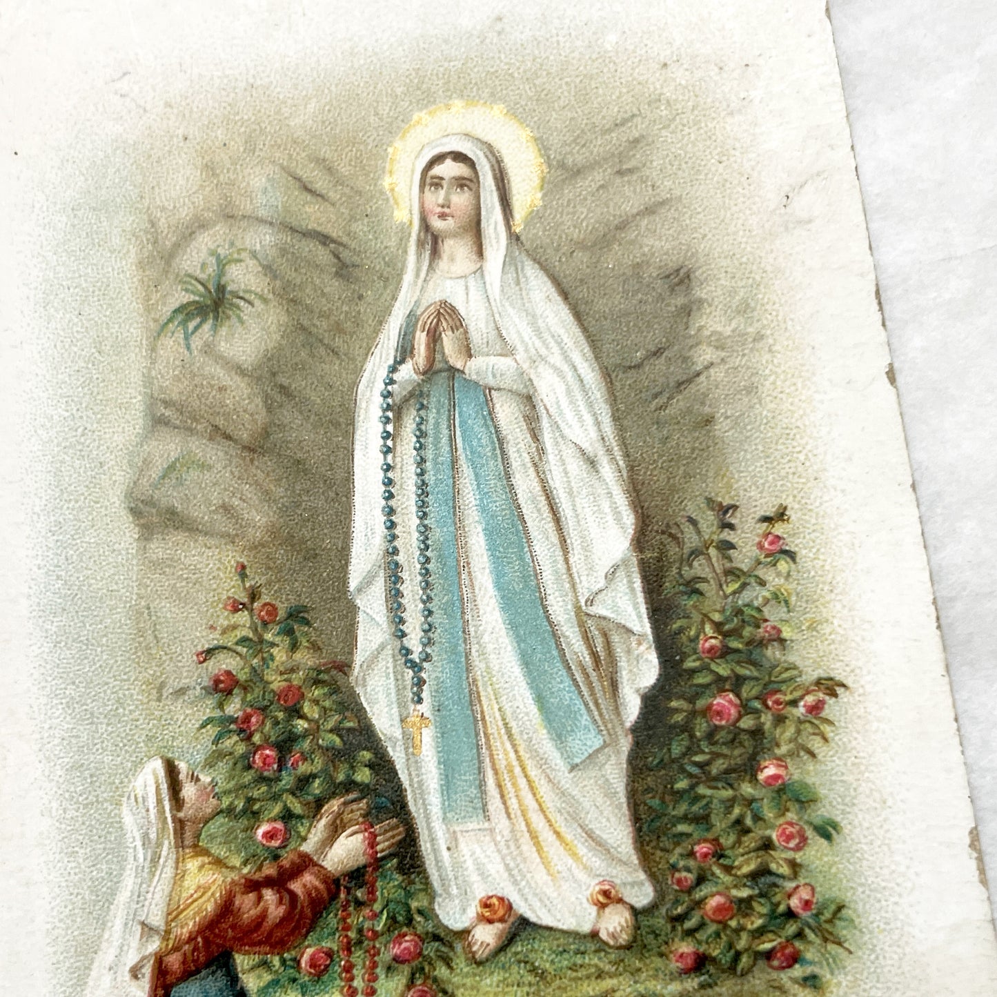 1900s - 2 Antique French Religious Cards - Jesus Eucharist and Our Lady of Lourdes - Vintage Holy Prayer Cards - Collectible Ephemera