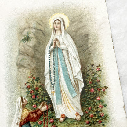 1900s - 2 Antique French Religious Cards - Jesus Eucharist and Our Lady of Lourdes - Vintage Holy Prayer Cards - Collectible Ephemera